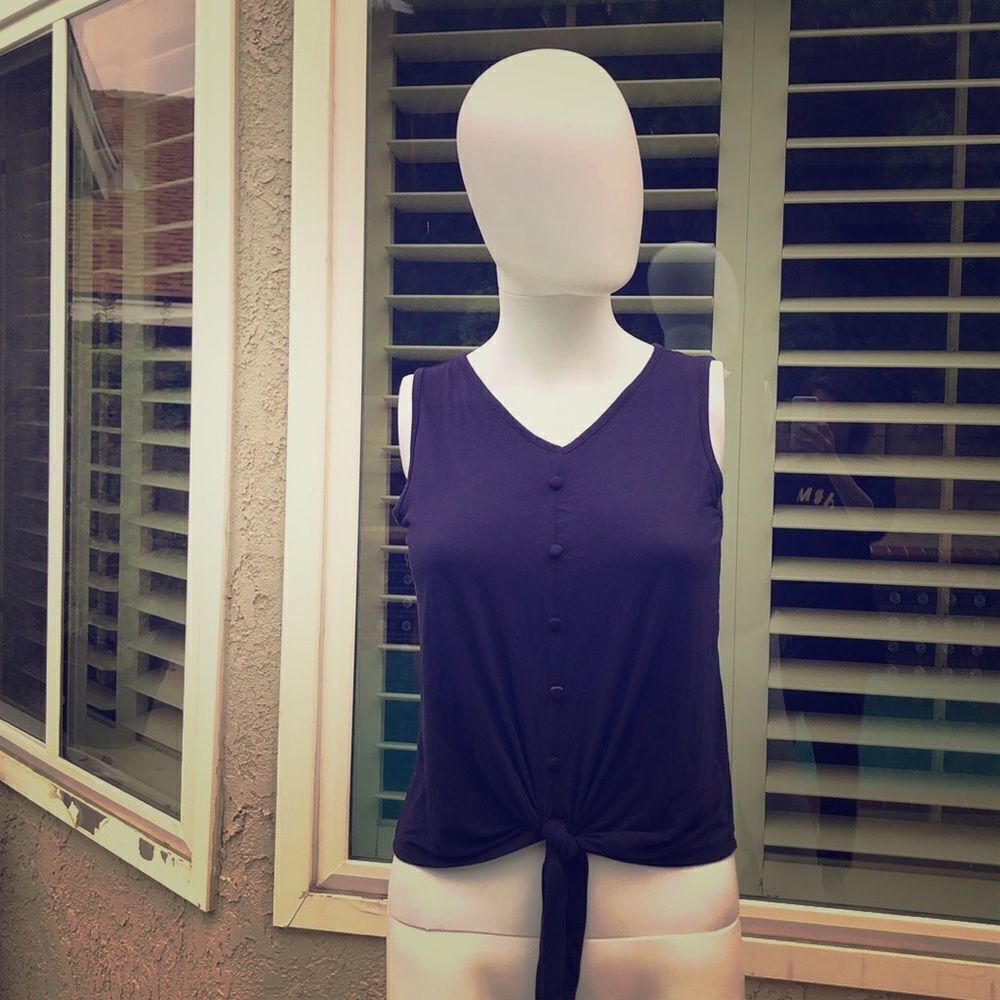 Good Luck Girl Navy Sleeveless Front Knot Top SzLG